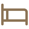 Brown line art icon of a bed.