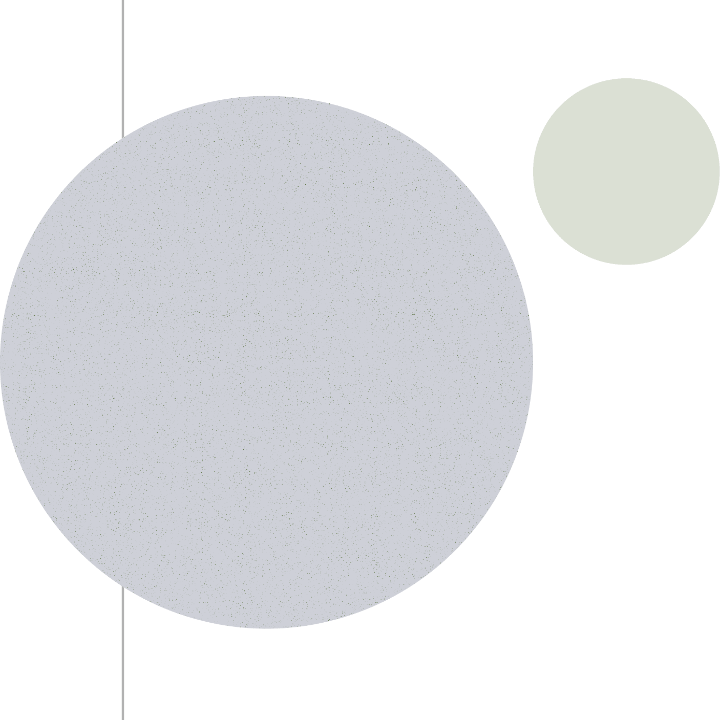 Abstract design featuring a large textured light grey circle overlapping a thin vertical line, with a smaller solid light green circle in the upper right.